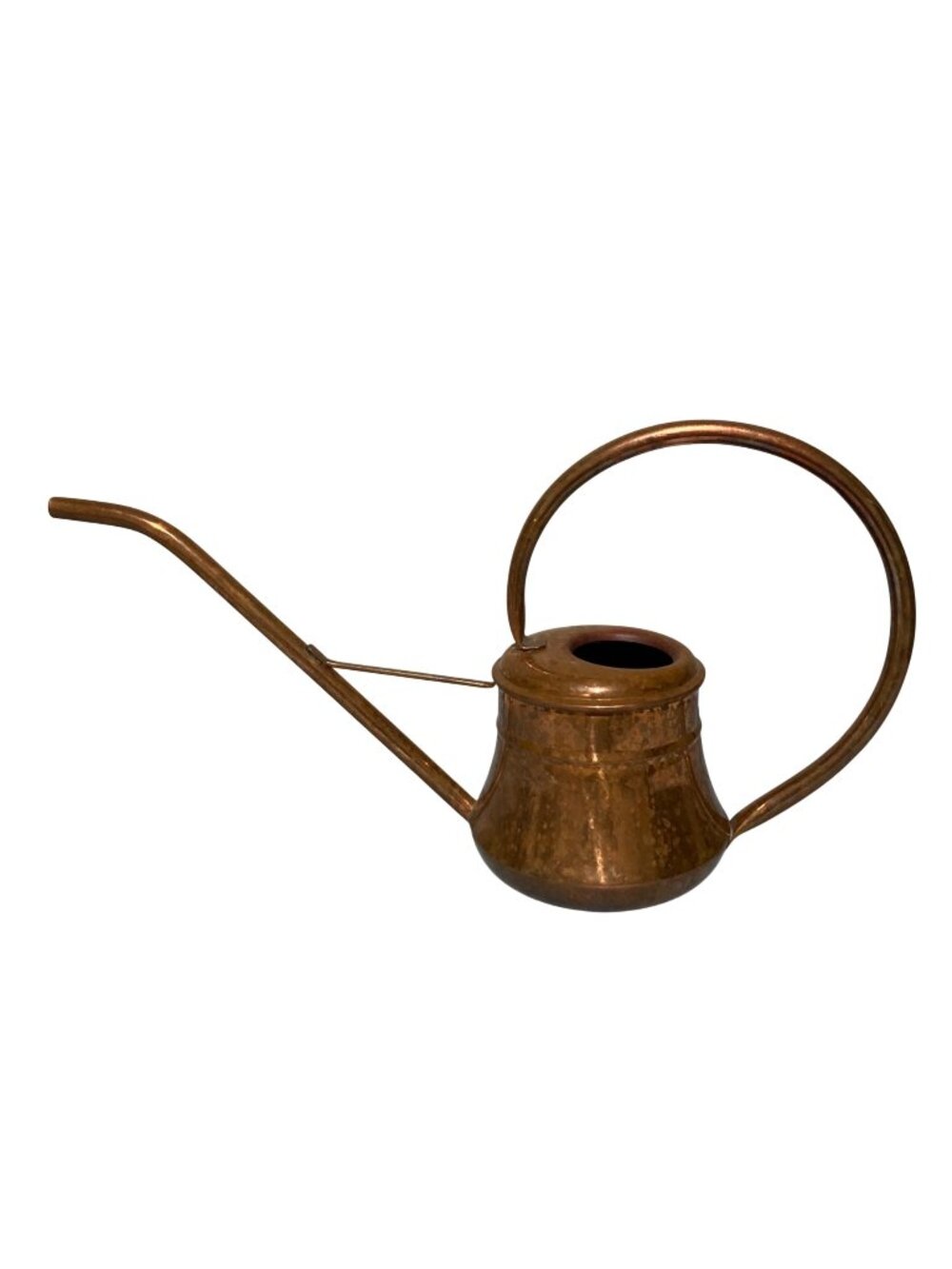 Vintage Copper Watering Can With Long Spout And Circular Handle
